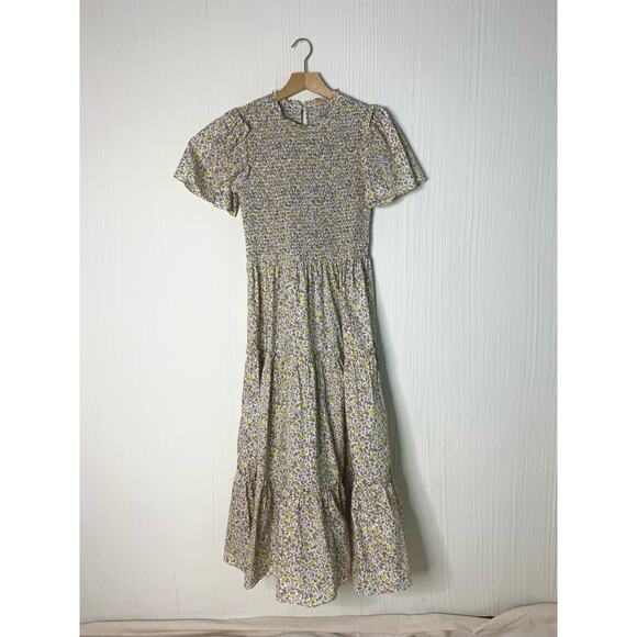 BAYBALA Jolene Smocked Bust Flutter Sleeve Floral Prairie Maxi Dress LARGE - Picture 11 of 14